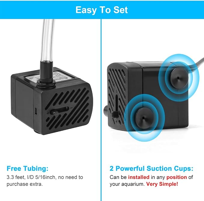 DaToo 50GPH 3W Small Submersible Water Pump Mini Fountain Pump Ultra Quiet For Aquarium Fish Tank Pond Statuary Hydroponics