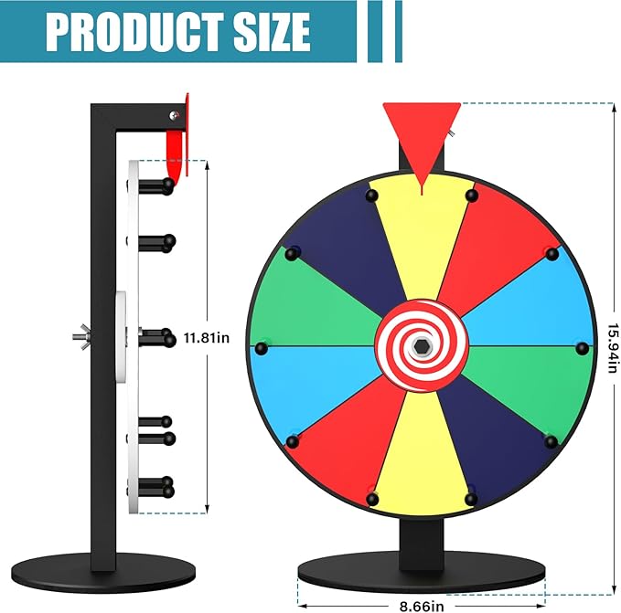 12 Inch 10 Slot Prize Wheel, Spinning Wheel for Prize, Prize Wheel Spinner with Stand, Tabletop Spinner Wheel with Dry Erase Markers and Eraser, Carnival Spin Wheel for Trade Show, Fortune Spin Game