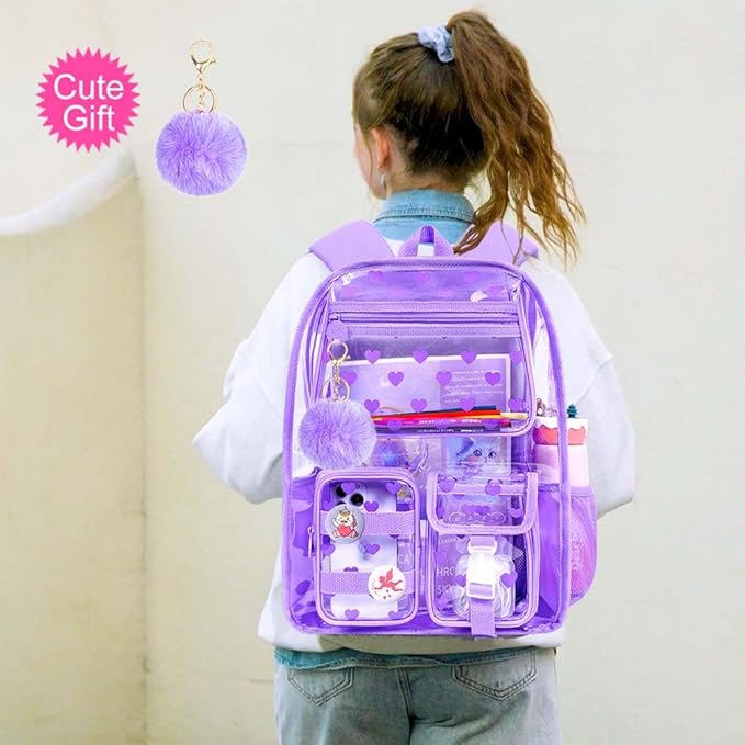 CCJPX 3Pcs Clear Backpack for Girls, School Transparent Bookbag, Heavy Duty See Through Backpacks for Teens Elementary