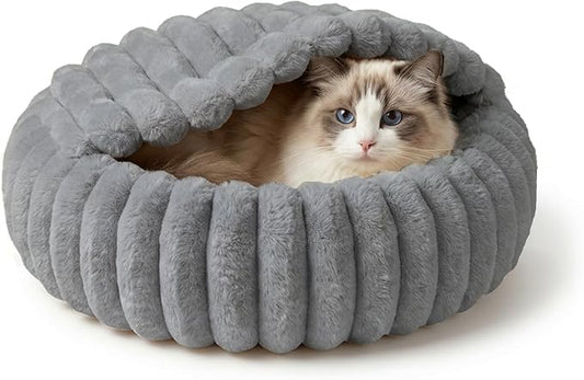 Cat Beds for Indoor Cats, 2 in 1 Cat Cave Bed Kitten Bed for Small Pets, Small Dog Bed with Cover, Pet Bed for Puppy and Kitten with Anti-Slip Bottom-Dark Gray-24 inches