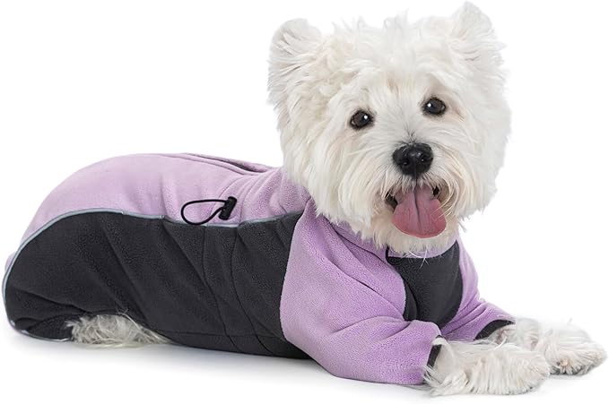 Fleece Dog Coat for Small Medium Dog,Pullover Pajamas Jumpsuit Bodysuit Puppy Coats with Legs, Pet Windproof Warm Cold Weather Jacket Full Body Vest Cozy Snowsuit Outfit Clothes (Purple, XL)