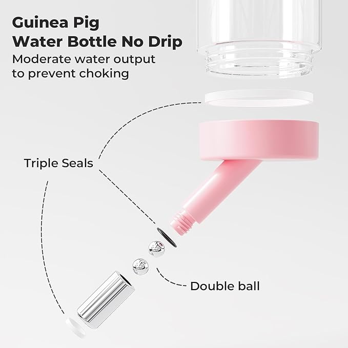 Guinea Pig Water Bottle No Drip – 4 oz Hamster Water Bottle for Glass Tank with Adjustable Stand, Leak Proof Small Animal Water Dispenser for Cage