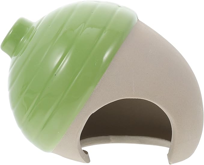 Ceramic Small Pet Hideout Pets Out Acorn Shaped Small Animal Bed Guinea Pig House Cage Supplies for Gerbil Hamster Squirrel Chinchilla Green Toy Ceramic
