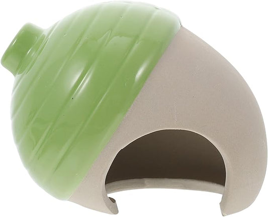 Ceramic Small Pet Hideout Pets Out Acorn Shaped Small Animal Bed Guinea Pig House Cage Supplies for Gerbil Hamster Squirrel Chinchilla Green Toy Ceramic
