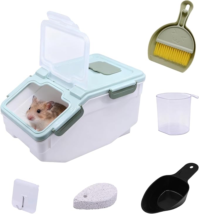 Large Chinchilla Sand Bath Container Kit with Sand Cup & Shovel | Plastic Dust Bath House for Hamster, Hedgehog, Guinea Pig, Squirrel & Small Animals | Pet Room (Green)