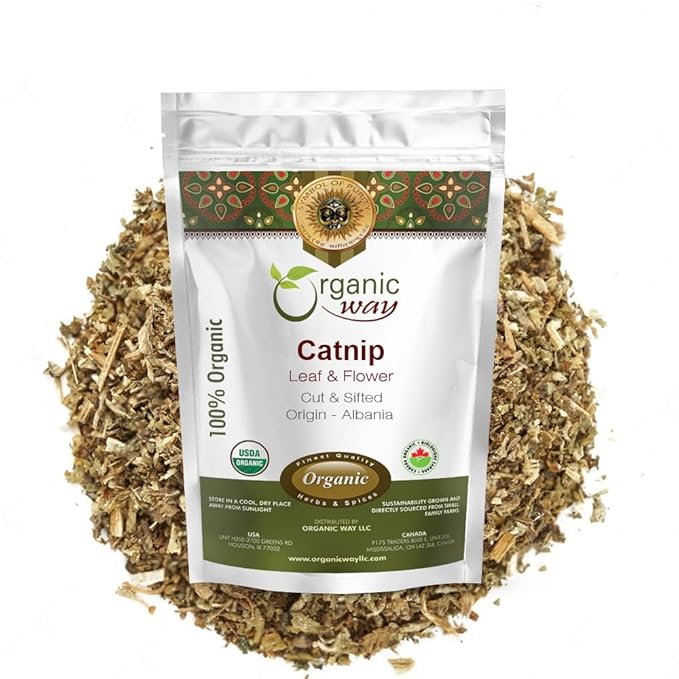 Organic Way Catnip Leaf and Flower Cut & Sifted (Nepeta cataria) - Herbal Tea | European Wild-Harvest | Kosher & USDA Certified | Vegan, Non-GMO & Gluten Free | 100% Raw from Albania (1LBS / 16Oz.)