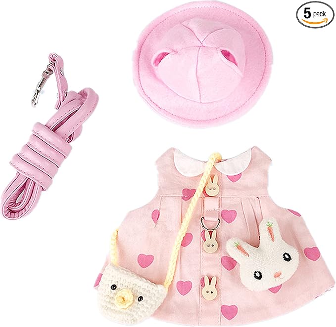 Guinea Pig Clothes,Rabbit Harness,Ferret Bunny Clothes with Pet Rabbit Harness and Leash Mini Hat Bag Cute Brooch for Kitten Small Animal Collars