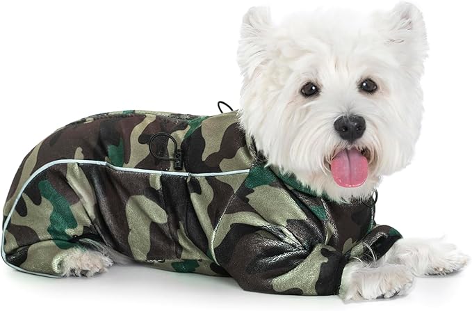 Fleece Dog Coat for Small Medium Dog,Pullover Pajamas Jumpsuit Bodysuit Puppy Coats with Legs, Pet Windproof Warm Cold Weather Jacket Full Body Vest Cozy Snowsuit Outfit Clothes (Camo, L)
