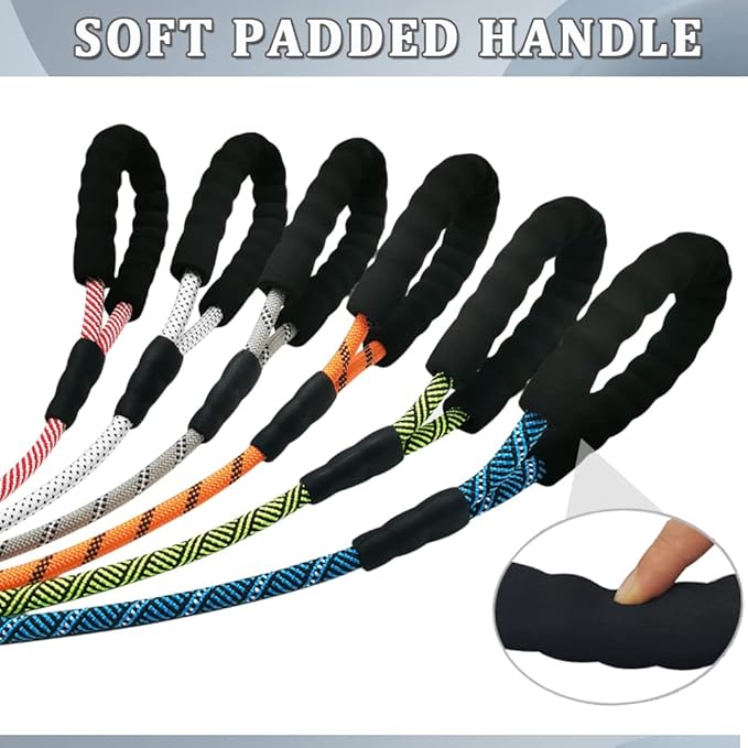MayPaw Heavy Duty Rope Dog Leash, 3/4/5/6/7/8/10/12/15 FT Nylon Pet Leash, Soft Padded Handle Thick Lead Leashes for Large Medium Dogs (Blue Black, 1/2" * 10')