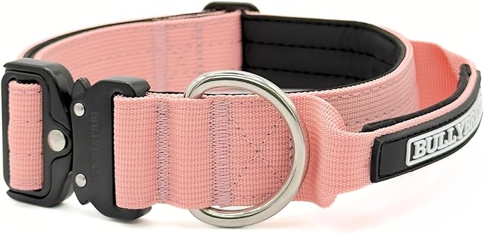 Heavy Duty Dog Collar, Tactical Dog Collar, Dog Collars for Medium Dogs, Waterproof Dog Collar, Dog Training Collar, Quick-Release Metal Buckle, Adjustable Sizes – BULLYBREED (Light Pink, Medium)