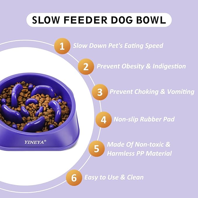 YINEYA Slow Feeder Dog Bowls, Pet Supplies That Slow Down Eating, Pet Food Bowls, Maze Dog Puzzle Feeder for Medium Breed