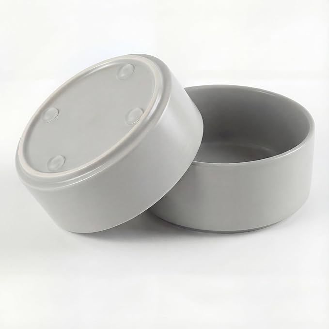 Ceramic Dog Bowl for Food and Water - Pet Feeder Bowl for Small Dogs and Cats - Heavy Ceramic Feeding Dish with Non Slip Base - Dishwasher & Microwave Safe - Set of 2 Bowls - 5Inch/1.4 Cups - Gray