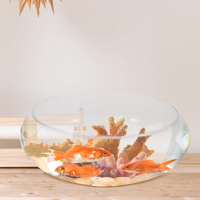 VOSAREA Clear Glass Fish Bowl 9.84 X 9.84 X 3.93 in Shallow Fish Tank Desktop Glass Flowerpot Aquatic Plant Bowl for Goldfish Hydroponic Vase Home Office Garden Wedding Decor