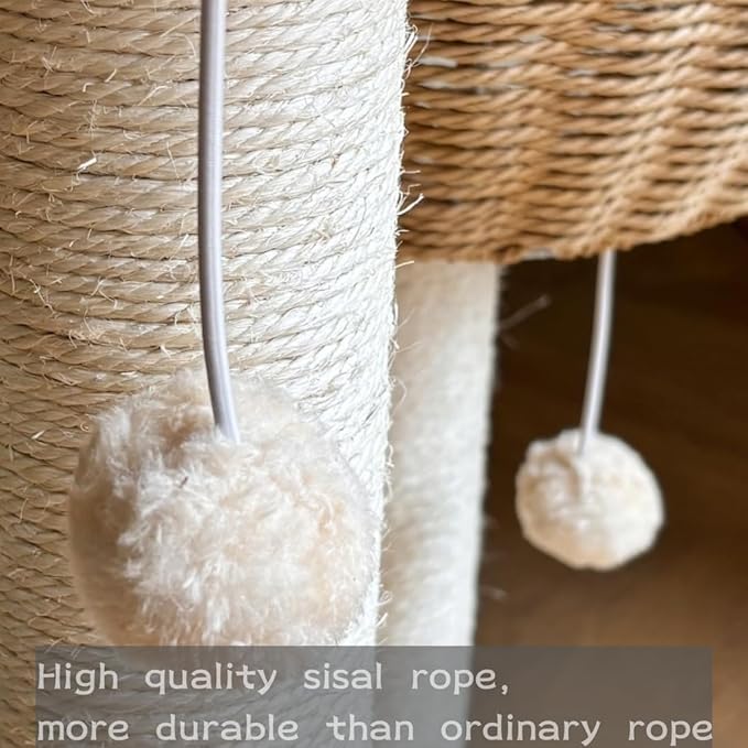54" Modern Cat Tree for Large Cats, Wood Luxury Multi-Level Oak Solid Wood Cat Trees Cat Towers with 3 Rattan Weaving Cat Nests & Washable Cushions, Sisal Scratching Posts, for Indoor Cats-Lacquered