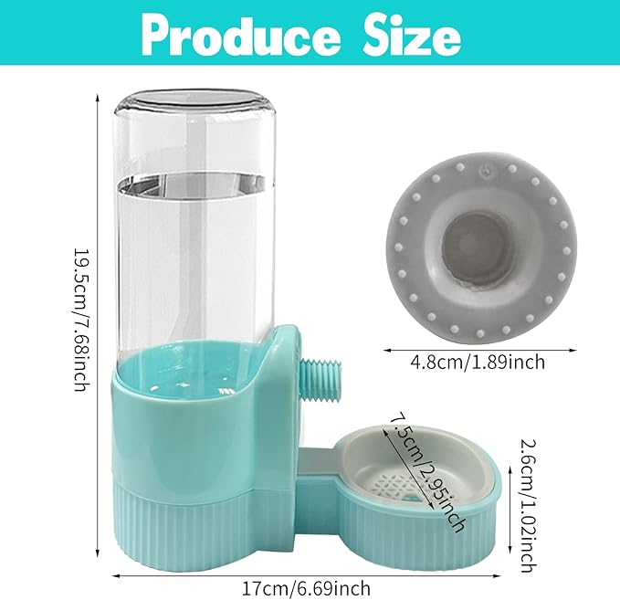 18OZ Rabbit Water Bottle, Pet Water Bottle for Cage Crate,Hanging Automatic Water Dispenser for Cage,Ferret Bunny Guinea Pig Water Bowl,Suitable for Small Animal (Blue, 18OZ)