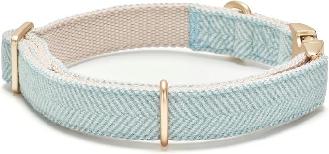 Soft Cotton Hemp Dog Collar with Metal Buckle Adjustable Twilled Dog Collars for Small Medium Large Dogs(Blue,Medium)