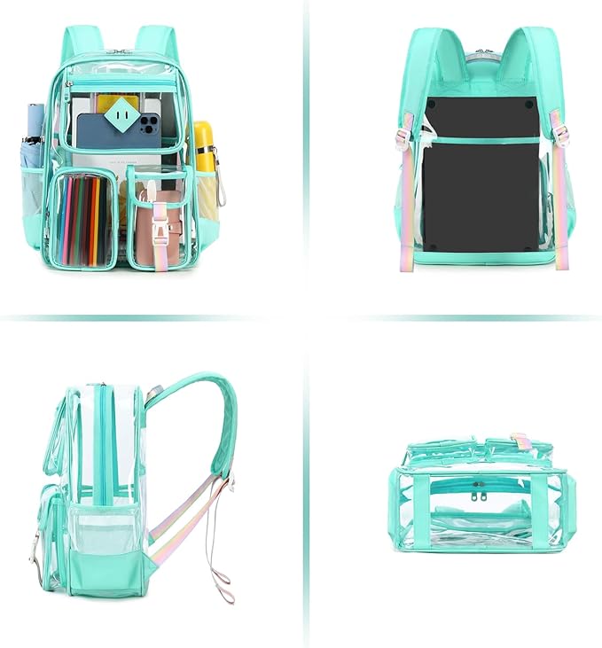 PIG PIG GIRL Clear Backpack for School,Heavy Duty PVC Transparent Bookbag for Girls Stadium Approved See Through Backpack