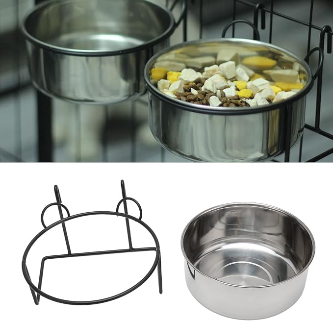 GOTOTOP Stainless Steel Coop Cup, Hanging Pet Bowl Food Water Feeder with Hook for Dogs Cats Birds Rabbits in Crate Cage Kennel