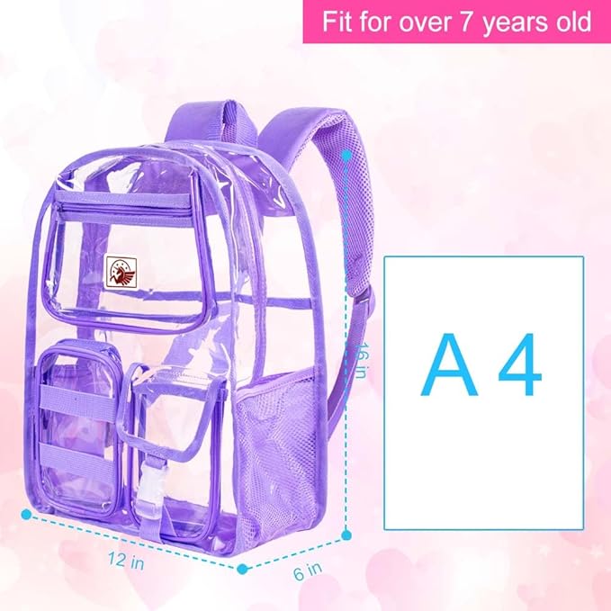 CCJPX 3Pcs Clear Backpack for Girls, School Transparent Bookbag, Heavy Duty See Through Backpacks for Teens Elementary