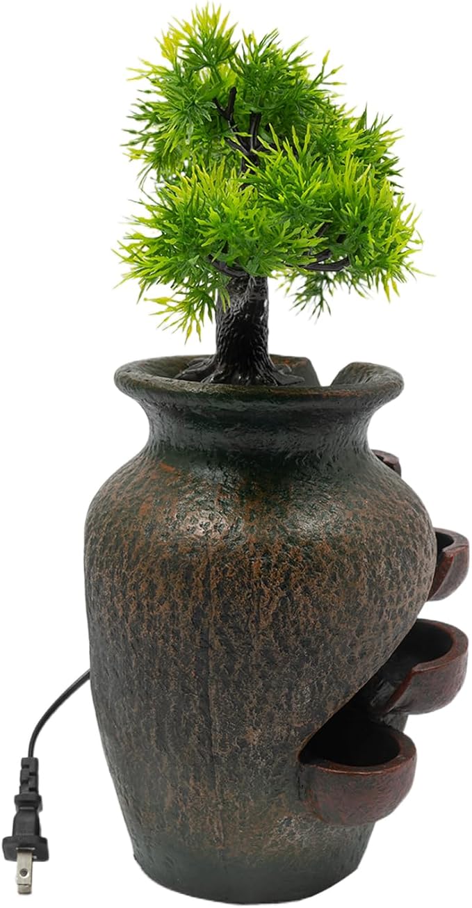 Indoor Fountain Rockery Tabletop Fountain with an Tree Elaxation Water Feature Meditation Desktop Fountains for Home Office Decor or Giving 6.4' x 6.7'' x 8.7''