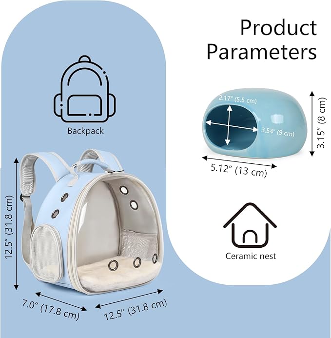 2-Pack Small Animal Backpack Carrier & Ceramic Hamster Hideout for Cooling Summer, Hamster House and Habitat Cool Bed for Other Similar-Size Small Pet Gerbil Rat Chinchilla