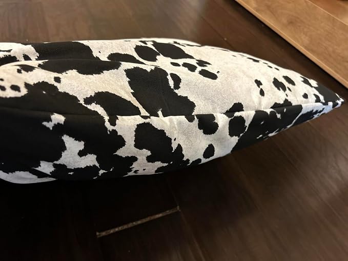 Natural Cotton Canvas Dog Bed – Raw Cotton Filled Pet Cushion Insert, Breathable Eco-Friendly Dog Mattress, Durable Washable Cover with Zipper (Cow Print Black White, Large 48"x30"x5")