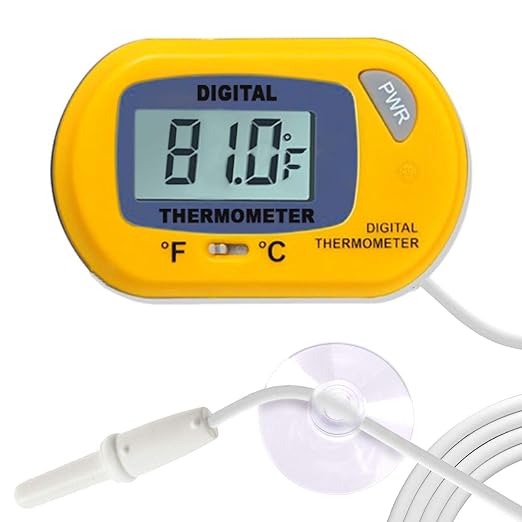 SunGrow Reptile Digital Thermometer, 1.5” x 2.3” x 0.5”, Easy to Read Display, Yellow, Battery Not Included, 1-Pack