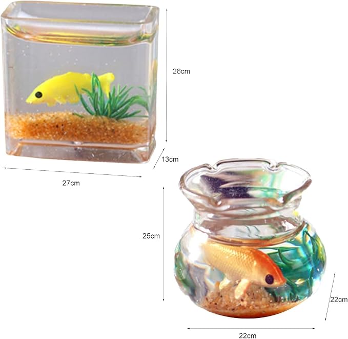 2Pcs Miniature Fish Tank Toy Mini Round Fish Bowls Resin Goldfish Grass for Dollhouse Desktop Craft Project Decor,Mini Fish Bowl,Dollhouse Accessories,Dollhouses Décor