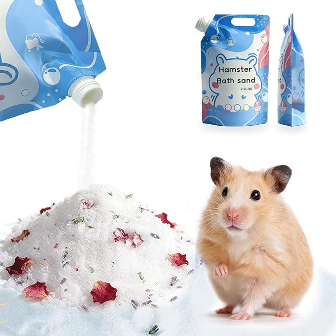 Meow&Woof Hamster Sand Bath Container, Large Sandbox Toilet Gerbil Batheoom Hamster Sand, 2.2LBS Chinchilla Dust Bathing, 100% Natural Sands for Hamsters Bath (Flower Smell)