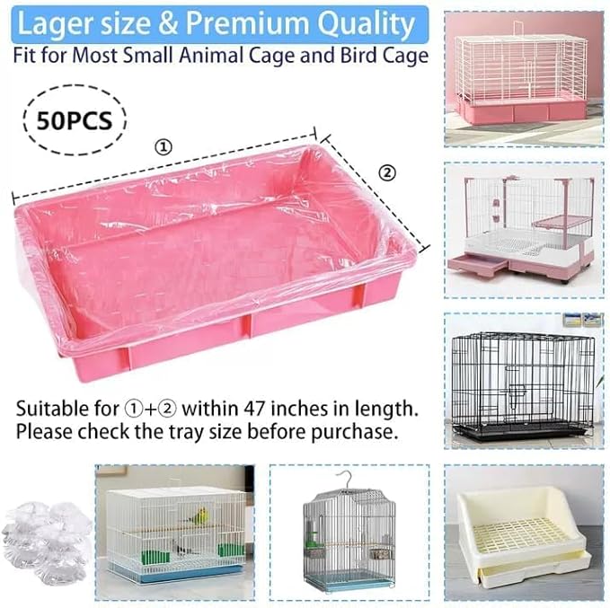 Tfwadmx 50 Pcs Disposable Rabbit Cage Liner, 27"x19" Clear Plastic Bunny Cage Tray Liners,Guinea Pig Toilet Film Liner Bag for Ferret,Hamster,Hedgehog,Birds and Small Animals
