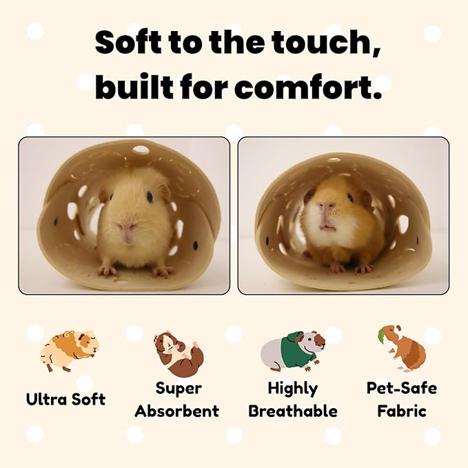 Guinea Pig Tunnel, Washable Felt Hideout for Small Cage, Durable & Breathable Small Pet Tube Toys for Zoomies, Popcorning & Resting - Cute Piggy Face Design-Beige