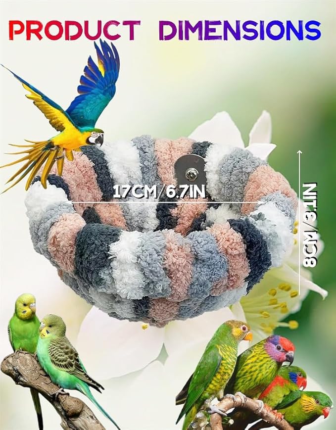 2 Pack Warm Bird Nest Bed for Cage Plush Hanging Parrot Bed Bird Snuggle Hut Hanging Sleeping Bird House for Parakeet, Conure, Budgie, Cockatiel, Lovebird, Finch, Hamster-Grey&Blue