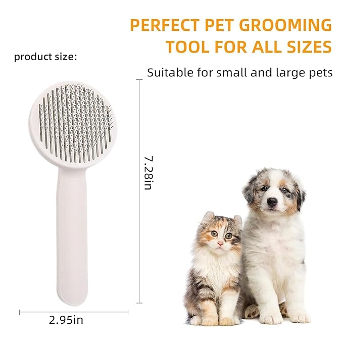 Generic Cat & Dog Grooming Brush, Pink - Self-Cleaning Slicker Brush with Massage Particles, Removes Loose Undercoat, Ergonomic Handle
