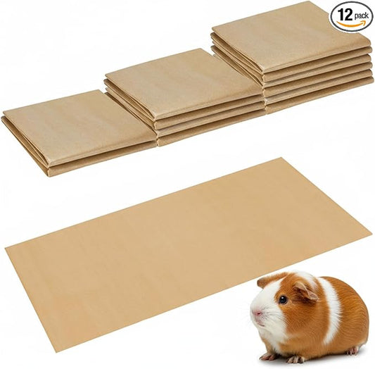 AmazingSpark 12 Pcs 49.2" x 25.6" Disposable Guinea Pig Cage Liners 4 x 2 ft Cage Disposable Bottom Waterproof Kraft Paper Liner Bag for Guinea Pigs Bedding Small Animal Pet Supplies