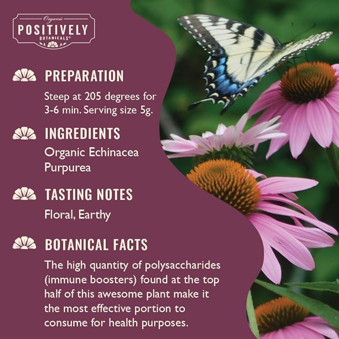 Organic Positively Botanicals Company, Echinacea Purpurea, Herbal Tea Loose Leaf Botanical, 16 Ounce