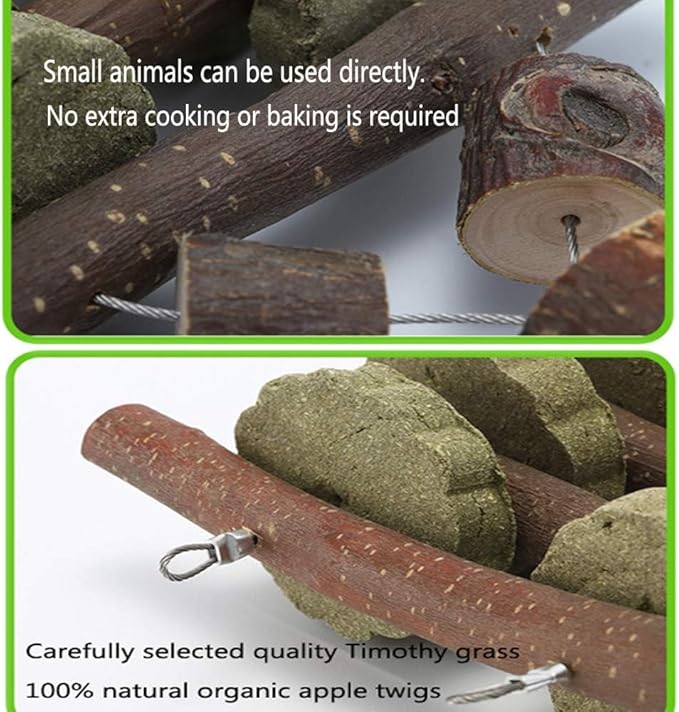 Hamiledyi Bunny Chew Toys for Teeth Organic Fruitwood Sticks for Bunny Rabbits Chinchilla Guinea Pigs Hamsters Parrots and Other Small Animals Chewing and Playing Pet Snacks Toys with Grass Cake