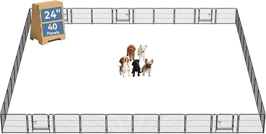 DUMOS Dog Playpen Indoor, Metal 24 Inch 40 Panels Foldable Pet Fence with Door, Outdoor Small Medium Large Dog Puppy Portable Exercise Play Pen for RV Camping, Trips, Play Yard