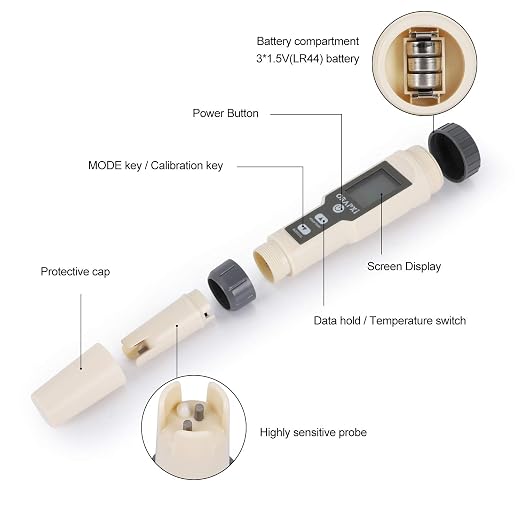 Digital Salinity Tester for Salt Water - Waterproof IP67 Salinity Meter with ATC Large Range 0-200ppt Saltwater Tester for Seawater, Aquariums, Marine Monitoring, and Koi Fish Pond by ORAPXI | Large Range 0-200ppt Saltwater Tester for Seawater, Saltwat...