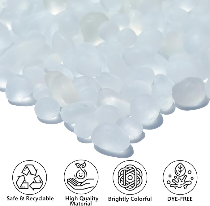QYGL Sea Glass Stones - 2.9LB/46.4oz White Frosted Glass Pebbles | Glass Gemstones Perfect for Aquarium Rocks, Fish Tank Gravel, Vase Fillers, Seaglass DIY Crafts, and Home Decor
