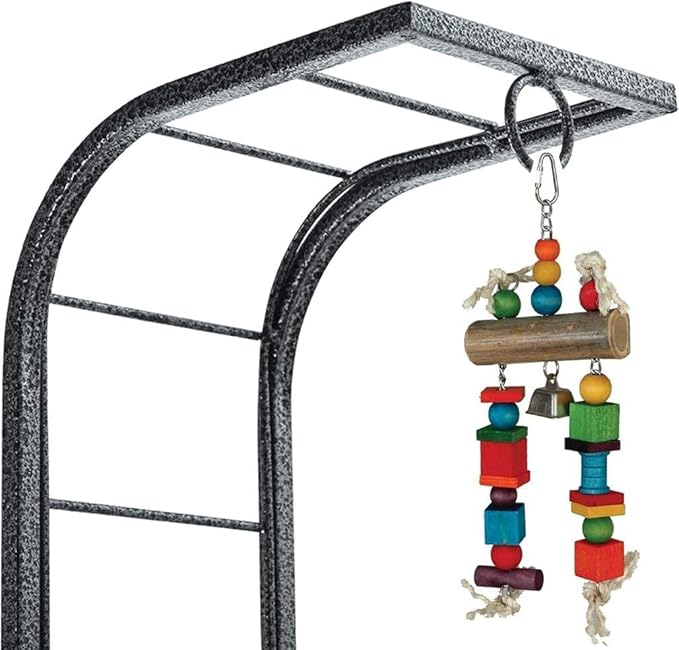 Elegant and Strong Durable Wrought Iron Parrot Bird Play Gym Ground Rolling Stand with Metal Climbing Play Ladder Easy Clean Removable Metal Pan Toy Hook Included