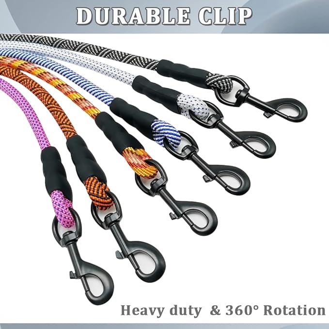 MayPaw Heavy Duty Rope Dog Leash, 3/4/5/6/7/8/10/12/15 FT Nylon Pet Leash, Soft Padded Handle Thick Lead Leashes for Large Medium Dogs (Pink-Blue dot, 1/2" * 8')