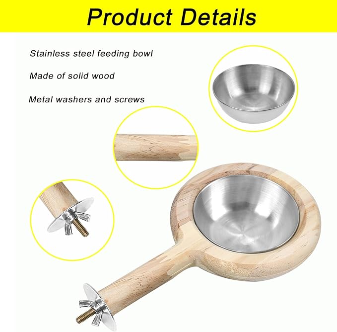 ASOCEA Adjustable Bird Harness and Leash, 2 Pack Bird Food Stainless Steel Cups for Yellow Naped Amazons Galah Cockatoos Small to Medium Breed Parrots Fits Birds Chest