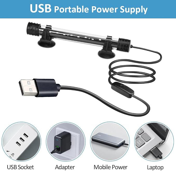 DaToo LED Aquarium Light 3 W Underwater USB Fish Tank Light Blue Submersible Aquarium Light 7in