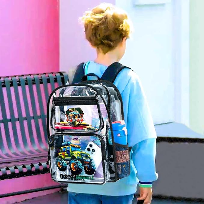 Clear Backpack for Girls and Boys, Kids Transparent Bookbag, 3PCS Cute See Through School Bag for Elementary Prechool