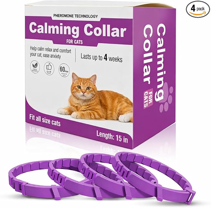 Calming Collar for Cats with Pheromone Technology, Waterproof, Lasts up to 4 Weeks, Fits Cats, Purple, 15 Inch Length