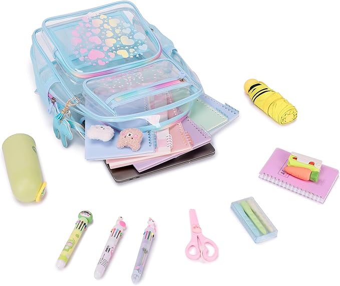MOONBABY Clear Backpack for School Girls, Heavy Duty TPU Transparent Backpack Stadium Events Approved, Clear Bookbag