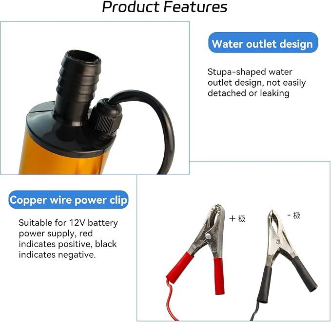 12V 80W Submersible Transfer Pump Water Diesel Oil for Auto Marine Farm | Eelectric transfer pump, 8A current, handles water,ideal for automotive, marine, agricultural irrigation and more