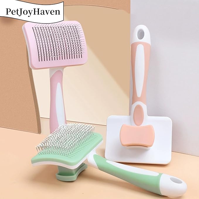 Self Cleaning Slicker Dog Brush for Small Long-Haired Breeds, One-Click Hair Removal, Puppy Essentials, Fit Yorkie, Shih Tzu, Maltese, Maltipoo, Pomeranian, Pet Grooming Tool (Light Pink)