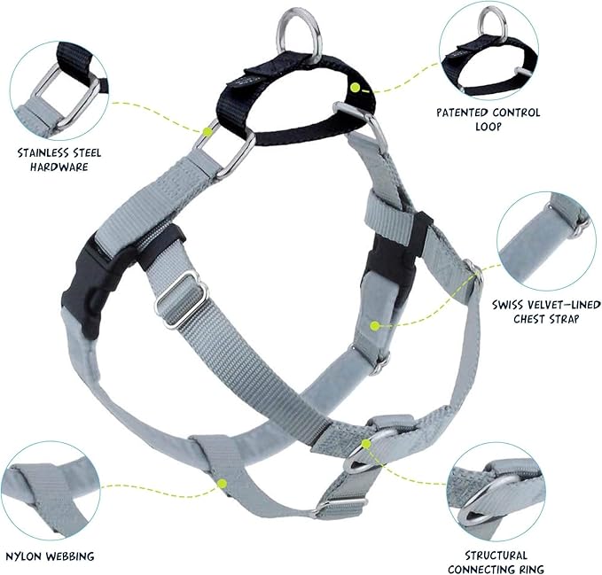 2 Hounds Design Freedom No Pull Dog Harness, Adjustable Harness, Easy Walking & Comfortable Control, Fits Small, Medium & Large Dogs, Solid Colors, Made in USA, 1" LG, Silver