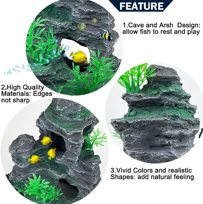 Aquarium Decor Large and Tall for Fish Tank Rock Cave Hideout-Large | Aquarium Mountain View Stone Plants Ornaments Aquarium Decor Tree House Cave Fish Tank Decorations